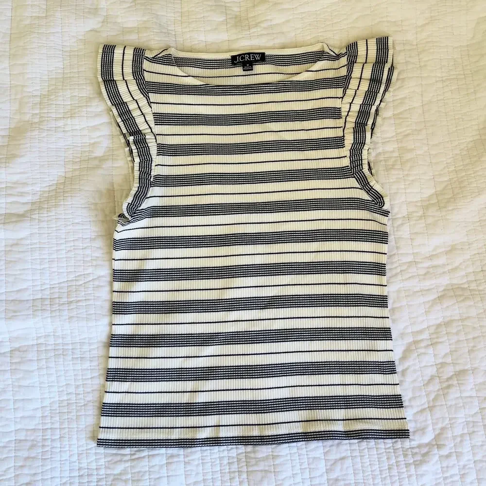 J.Crew Striped Ruffle Sleeve Tank Top Size Medium